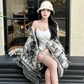 动物图案斗篷韩版百搭保暖羊绒女加厚披肩高版 网红款纯山羊绒