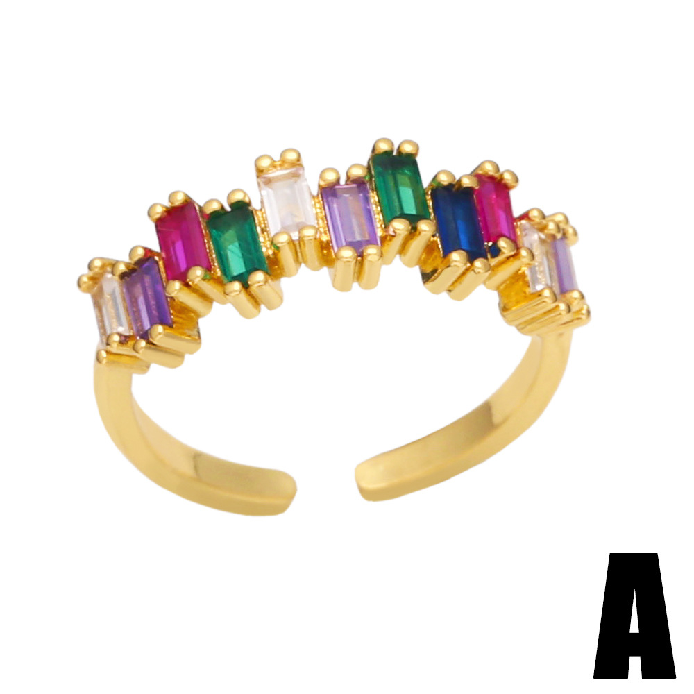 Fashion Colorful Zircon Female Rainbow Geometric Irregular Copper Ring