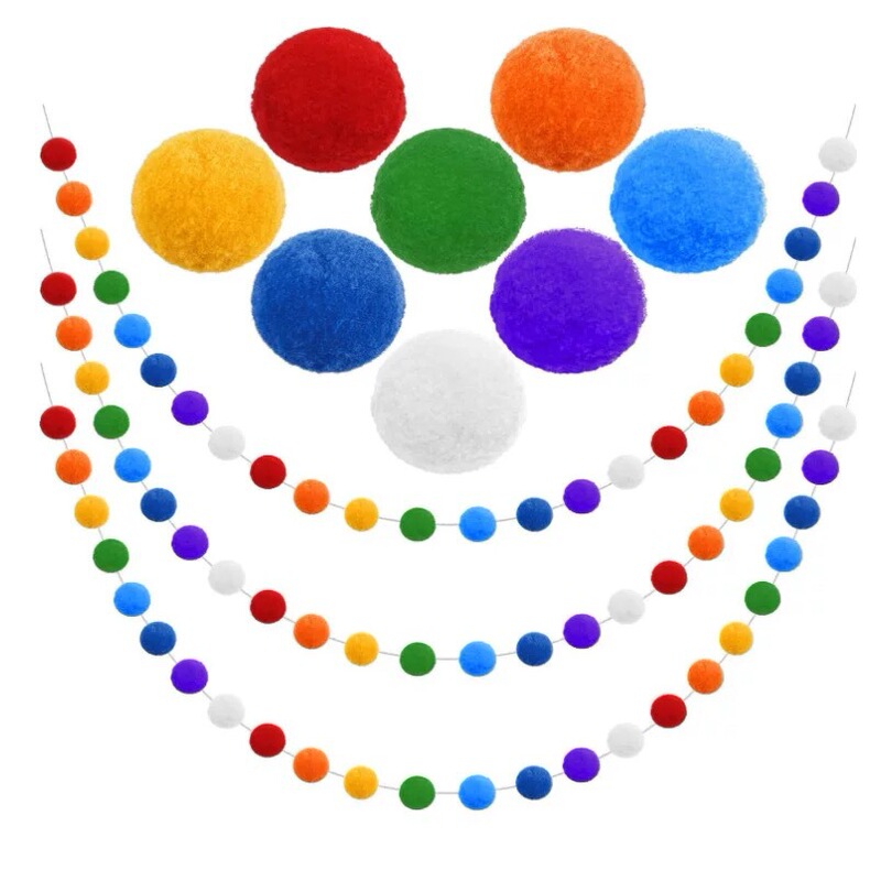 Children's Birthday Party Decoration DIY Fur Ball String Flag Dress Up Kindergarten Handmade High Elastic Fur Ball Accessories Plush