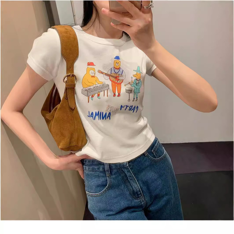 [in stock] VC short-sleeved printed T-shirt women's spring and summer new Korean-style versatile slim-fit short top