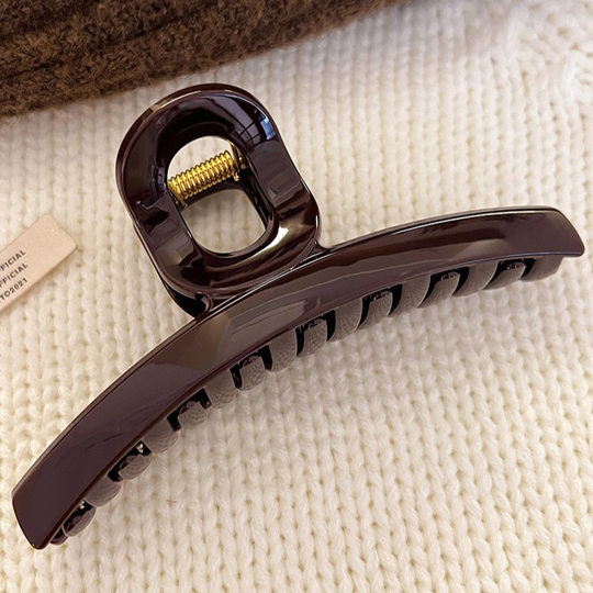 Advanced Sense Chocolate Brown One-word Grab Clip Large Shark Clip Hair Clip Women's Back of Head 2025 New Style Clip Hair Accessories