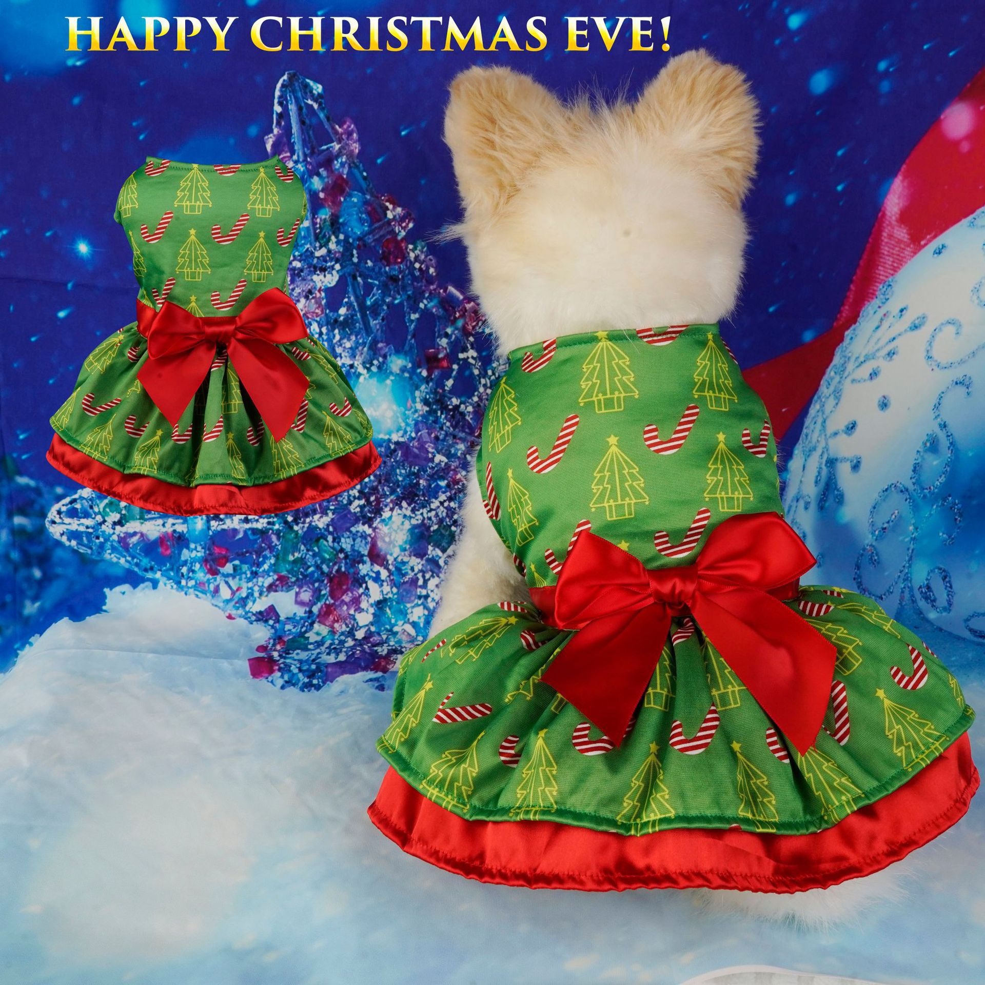 Ropa para mascotas Falda de árbol de Navidad copo de nieve Festival transfronterizo Santa ELK vestido de doble capa rojo y verde