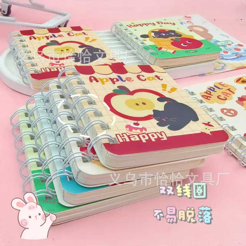 卡通苹果猫A7线圈本高颜值迷你便携口袋笔记本学生日常书写手账本|undefined