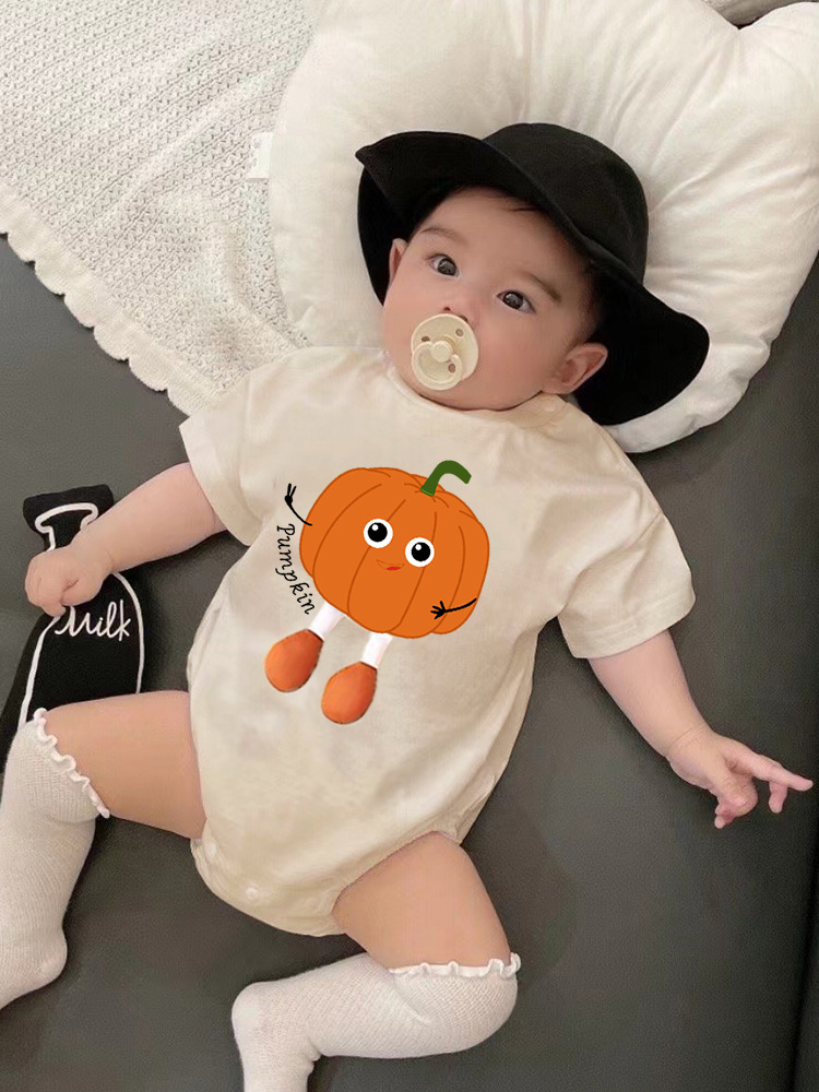 Korean-style Mother and Dresses 2024 Summer Family of Three and Four Baby Climbing Suit Parent-child Three-dimensional Pumpkin T-shirt Trendy