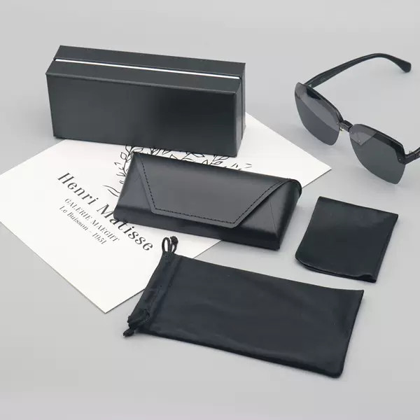 High-End Glasses Case Four-Piece Set, Glasses Set with Lid and Base, Portable Leather Glasses Case Set