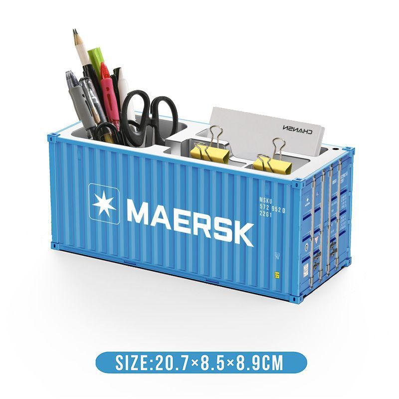 MAERSK天蓝仿真模型塑料笔筒名片收纳盒个性DIY摆件集装箱模型|undefined