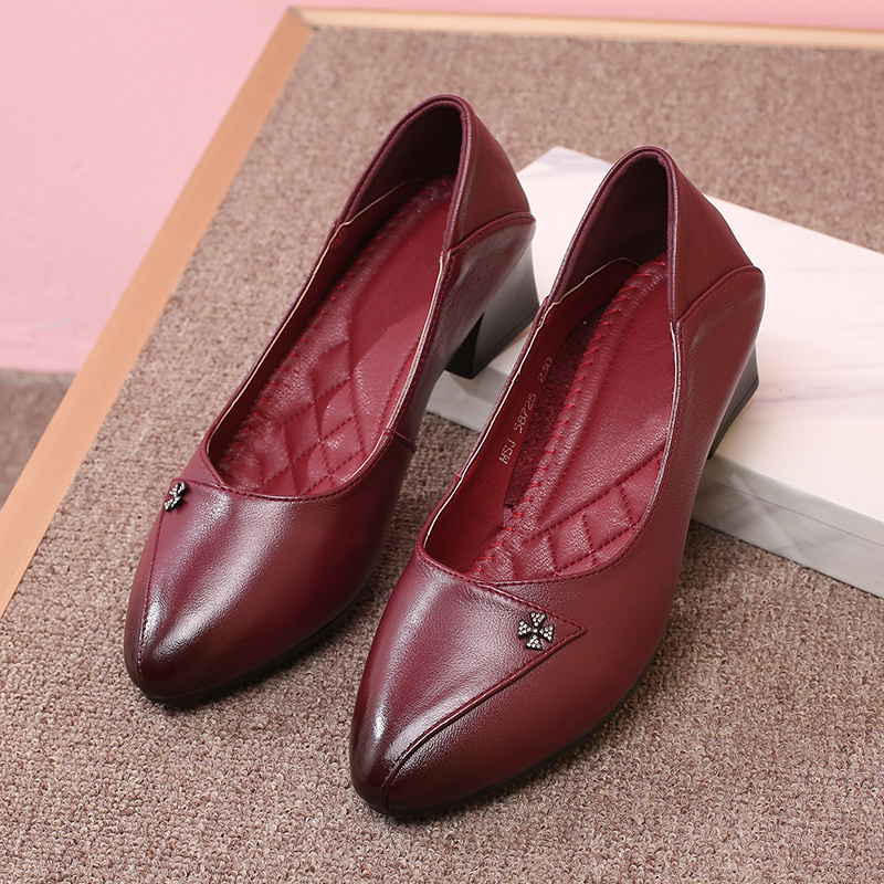 Zhili Xi Mother-in-law Wedding Shoes Genuine Leather High Heeled Wedding Shoes Wedding Mother Shoes Red Women's Not Tired Feet Wedding Shoes