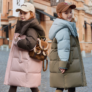 Girls' Middle and Big Children's Down Jacket 2024 New Children's Middle and Long Girls' Western Style Thickened White Duck Down Winter Jacket