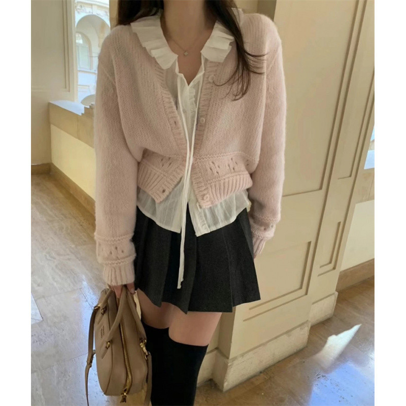 3色现货镂空温柔风毛衣外套女宽松2025秋季韩系设计感针织衫开衫