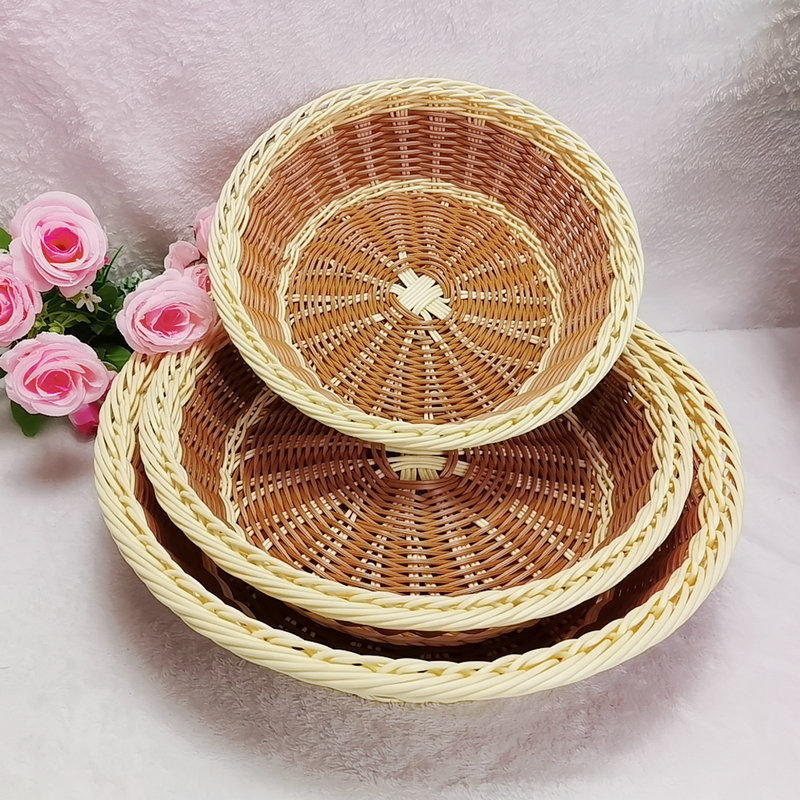 仿藤圆形面包篮藤编收纳超市展示篮杂志筐水果篮子菜篮藤编陈列筐