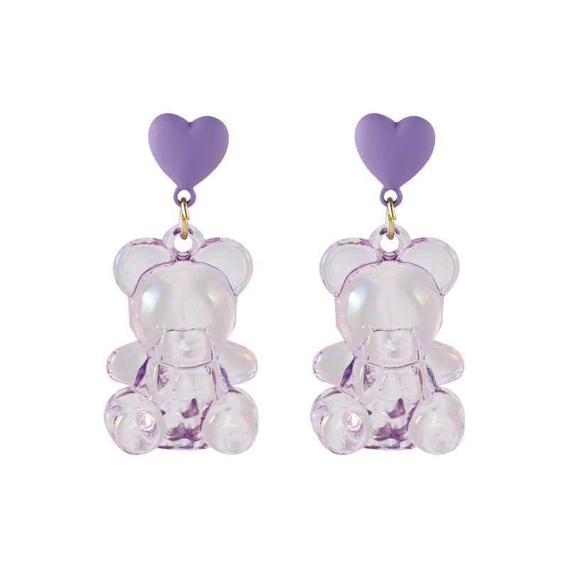Korea Heart-shape Transparent Bear Earrings display picture 5