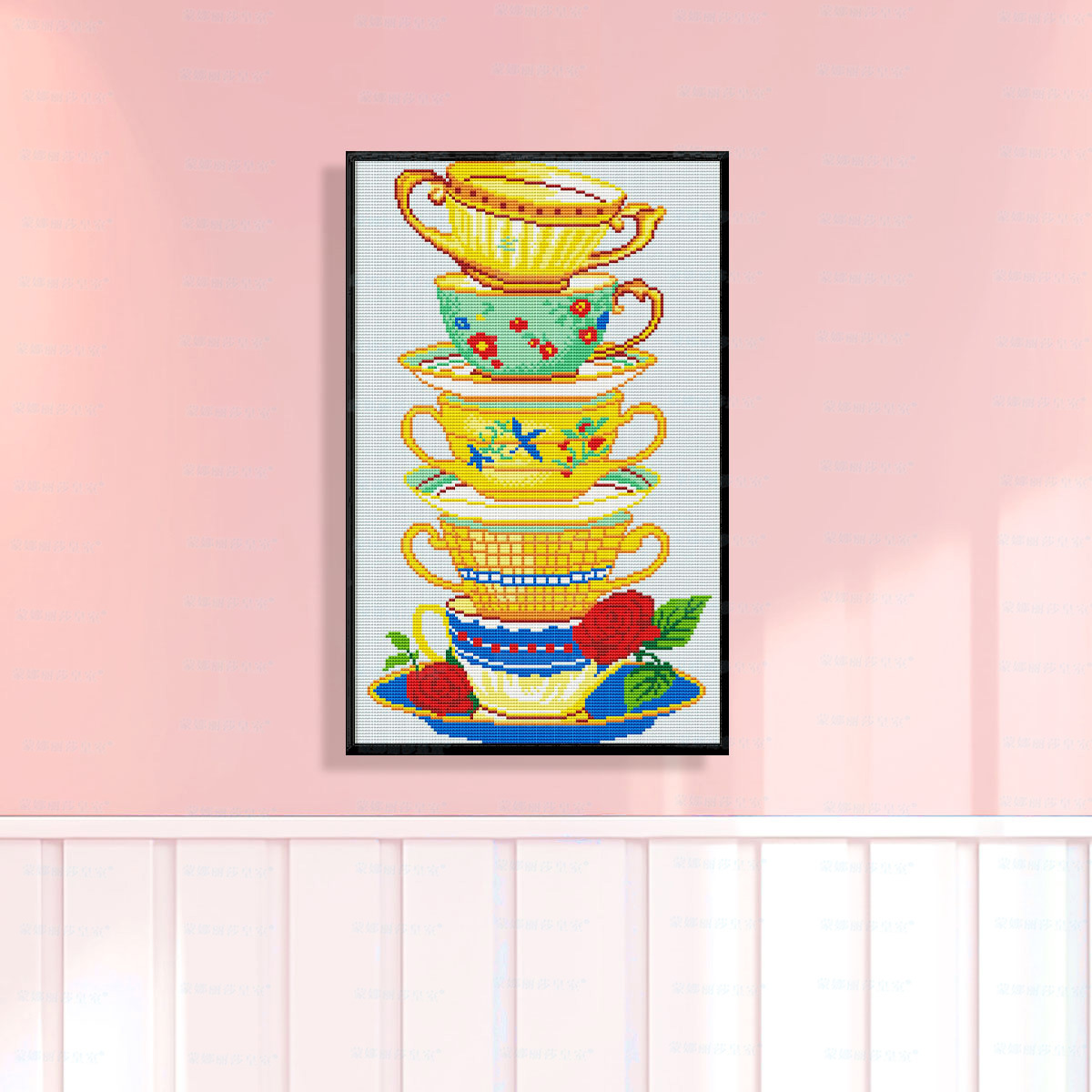Mona Lisa real taza de té de crocifises nuevos pequeños dibujos animados decoración abstracta pintura colgante bordada a mano sala de estar