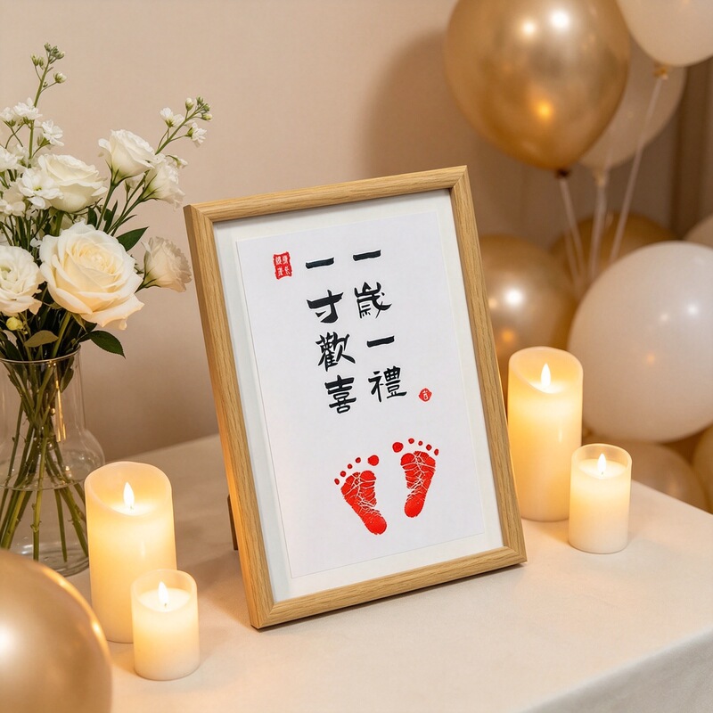Hollow Photo Frame for Celebrating Contentment and Happiness, Hand and Footprint Display Stand for Baby's First Birthday, Hand and Footprint Commemorative Frame for Full Month and Hundred Days Celebration