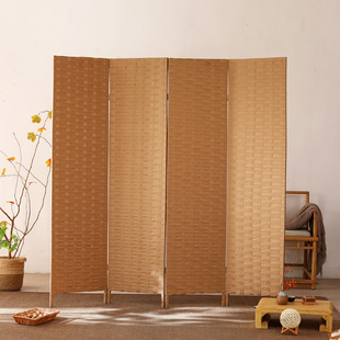 Double-Sided Ice Silk Woven Simple Bedroom Entrance Partition Movable New Chinese Style Hotel Mobile Foldable Screen