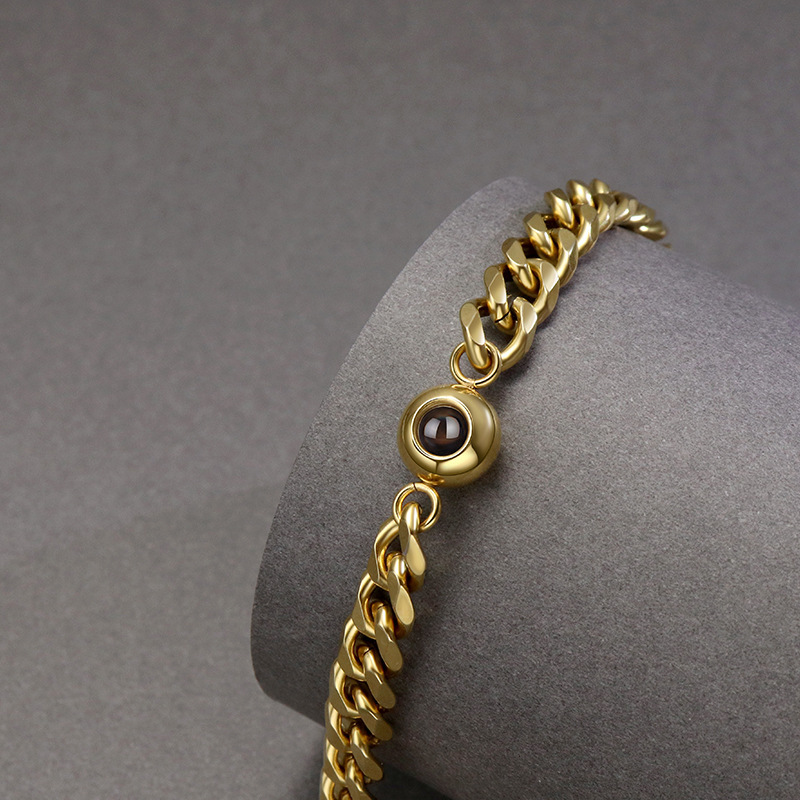 Vintage Stainless Steel Couple Bracelets - Yellow Gold