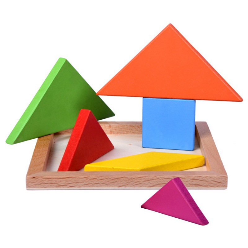 Juguetes de madera para niños, forma de tangram de color, bloques de construcción de rompecabezas cognitivos, educación temprana, juguetes de inteligencia de iluminación al por mayor