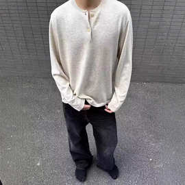 小众潮牌老钱row风亨利领100羊毛长袖宽松休闲百搭打底男女情侣款