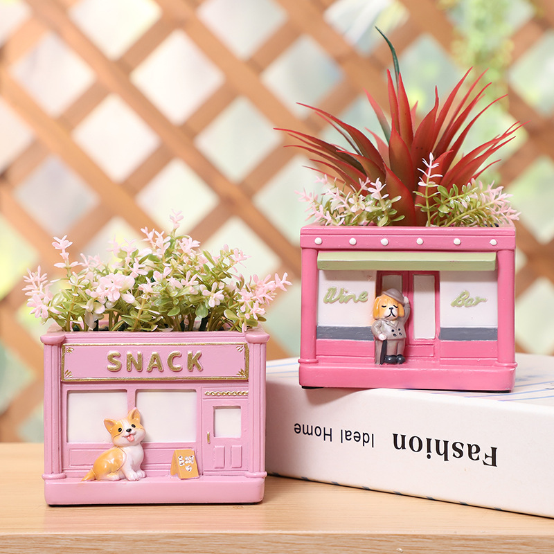 Chậu Cây Resin Chậu cây mọng nước hình phố cổ Anh resin, chậu mini trang trí nhà, sân vườn và ban công (RG-109)