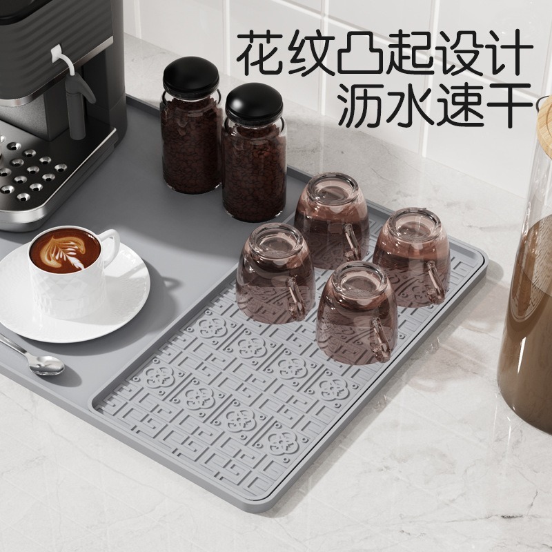 复古风硅胶咖啡机垫防滑垫带可拆卸吧台沥水垫干燥垫咖啡吧保护垫|undefined