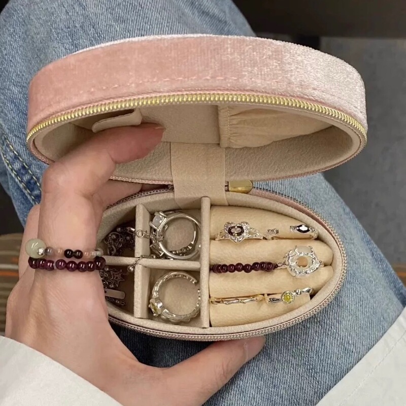 项链戒指椭圆收纳盒精致高级感迷你便携式耳钉环饰品珠宝盒多功能|undefined