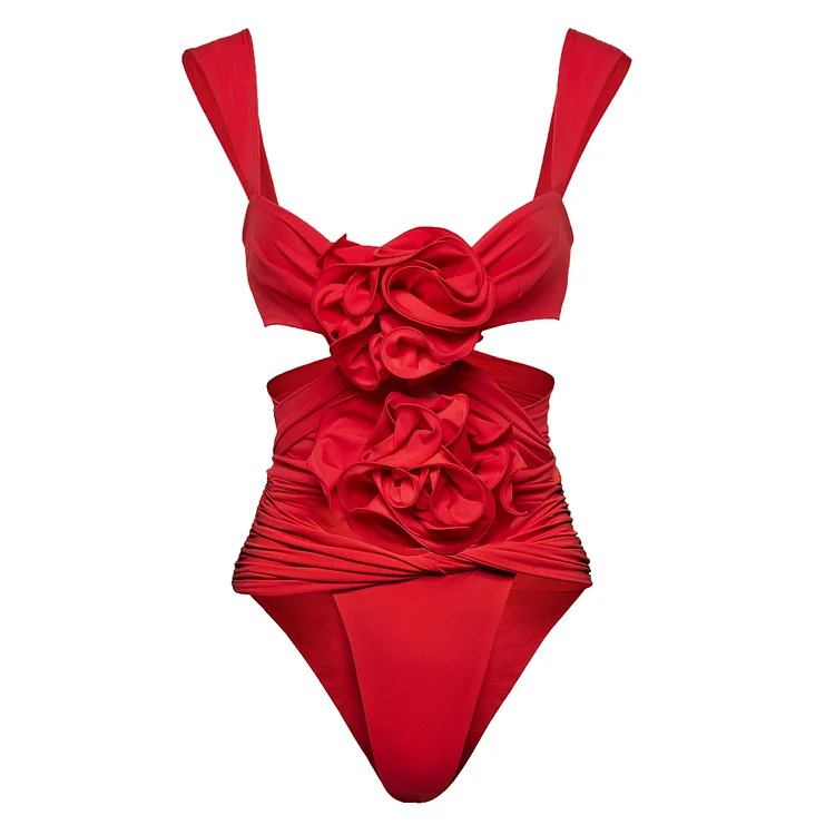 Women's Retro French Style Romantic Solid Color Flowers Ruched One Piece Swimwear display picture 16