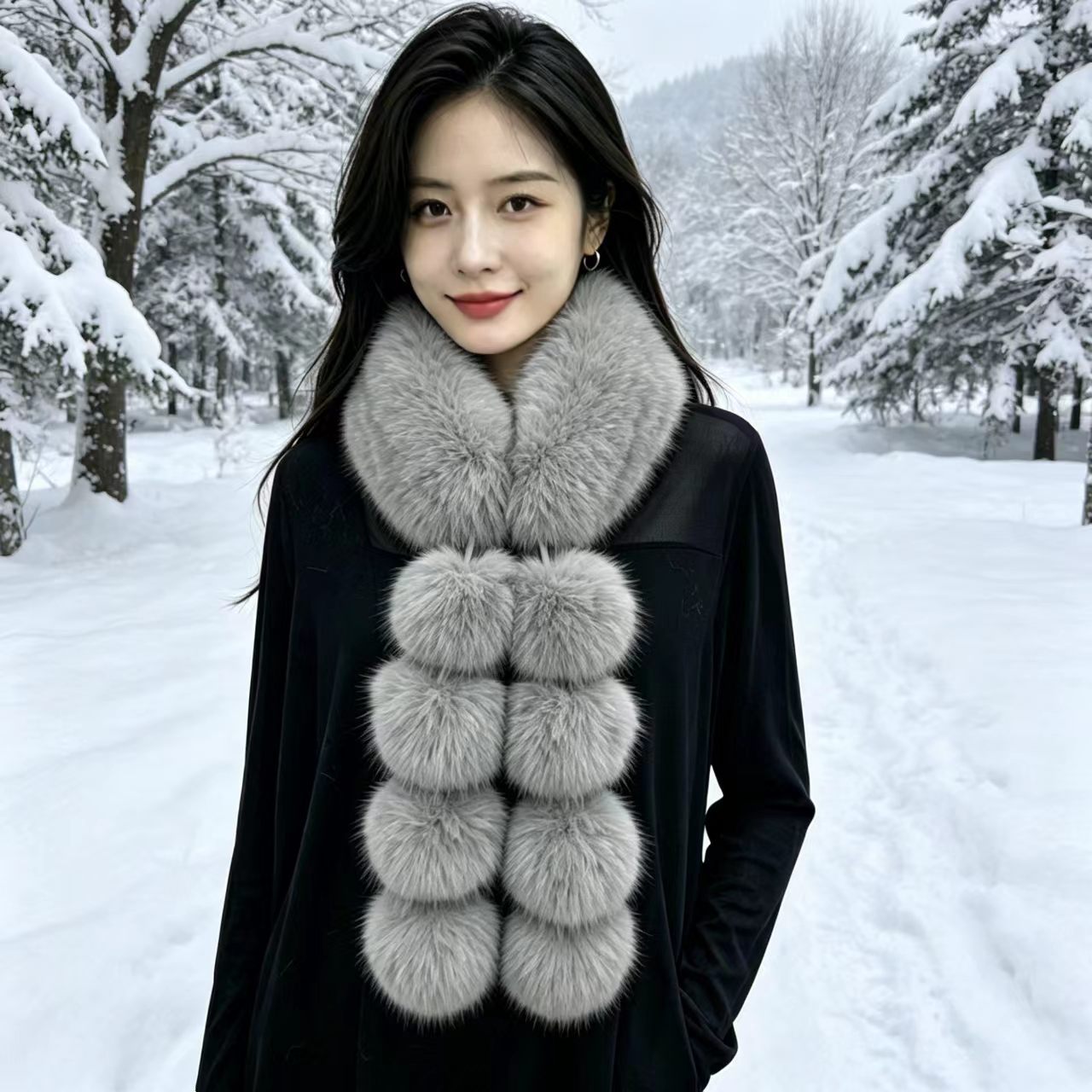 Bufandas gruesas de pelo de piel de collar de pelo caliente de estilo coreano dulce estilo coreano de pelo de zorro