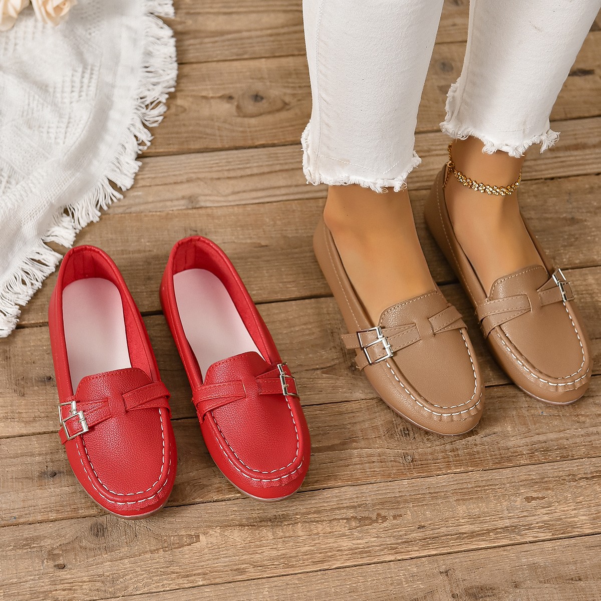 Round-toe Flat-soled Slip-on Large-size Women's Loafers 2024 Spring European And American Cross-border Soft-soled_vogvips.com