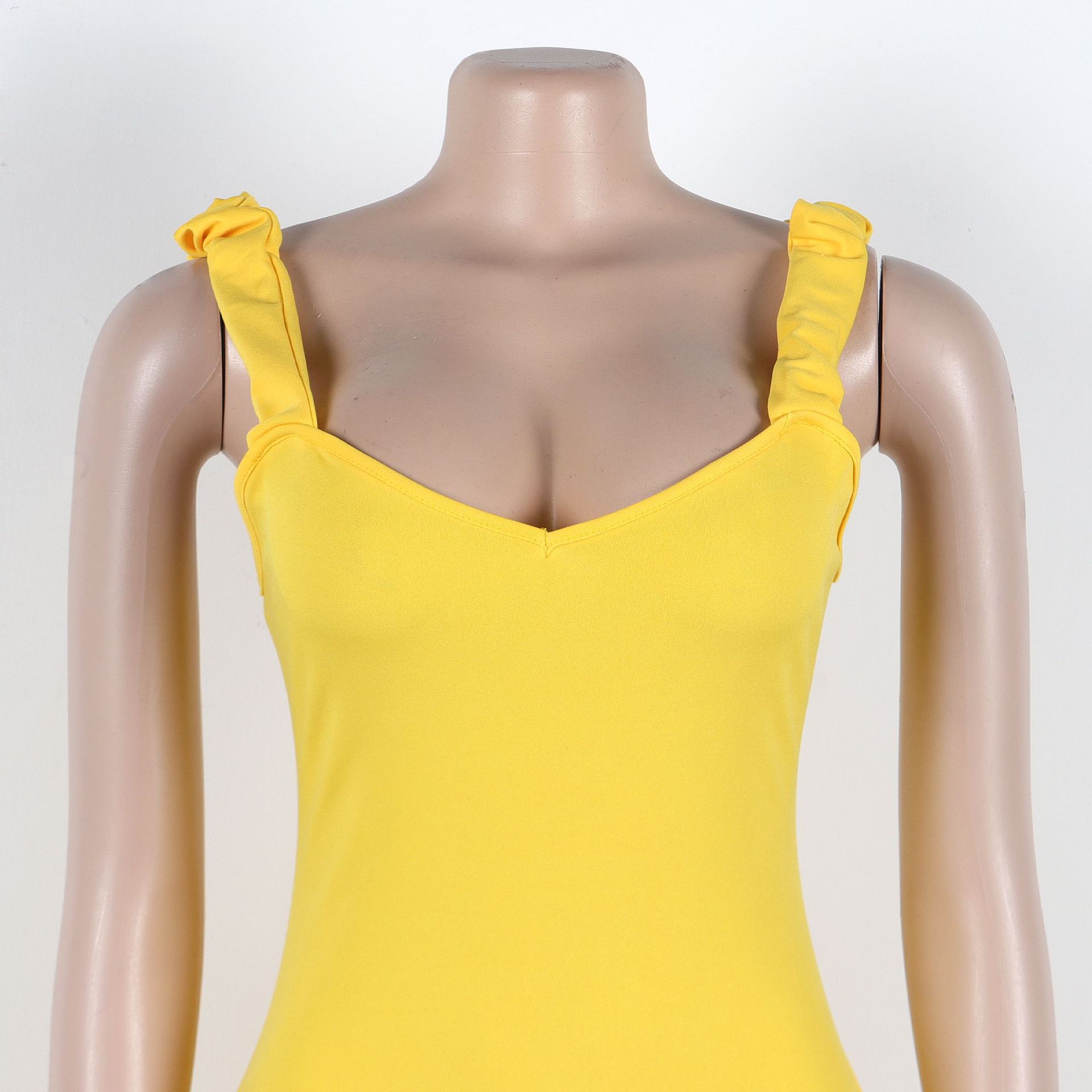 Women's Clothing Elastic Waist Pleated Lace Backpack Dress Hip-Fitting With Solid Color_ecoleips.com
