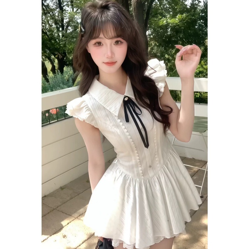 2026 Trendy Bow-Tie Unique Dress for Women, Gentle Style with Lace Splicing, Slimming Short Dress for Women 2026 Trendy Bow-Tie Unique Dress for Women, Gentle Style with Lace Splicing, Slimming Short Dress for Women