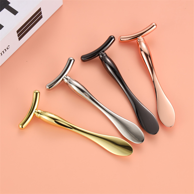 New T-shaped metal eye cream stick, facial massage stick, facial cream spoon, lifting v-face facial beauty stick massage tool