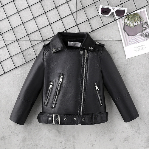 Girls' leather motorcycle jackets children's leather jackets 2024 spring and autumn new style Korean version for children and middle-aged children factory direct sales children's clothing
