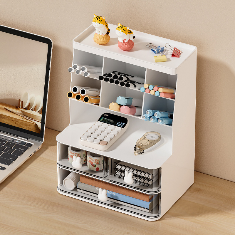 Caja de almacenamiento de portalápices de cajón transparente creativo de dibujos animados de gran capacidad para niños niñas decoración de escritorio de oficina de estudiantes