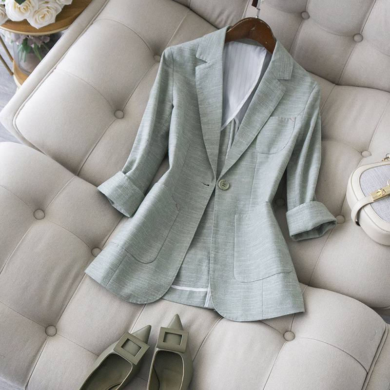 Women's Blazer 2026 New Spring and Autumn Trendy Matcha Green Versatile Slimming Three-Quarter Sleeve Top Women's Suit