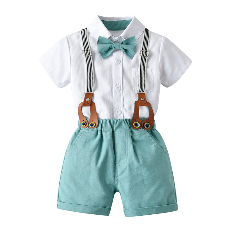 Children's clothing wholesale thin British bow three sets of children's clothing short sleeve gentleman's dress summer boy suit