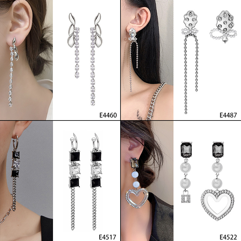 Rhinestones Inlay Material Earrings Classification 1 Pair Fashion Tassel Heart Shape Flower Inlay Alloy Rhinestones Earrings