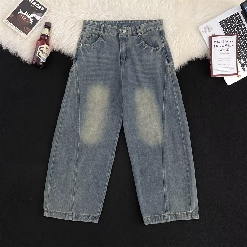 Vintage Deconstructed Scimitar Jeans for Men and Women, Wide-Leg, Loose, Slimming, Flared Design, Drapey Straight Silhouette, Floor-Length Pants