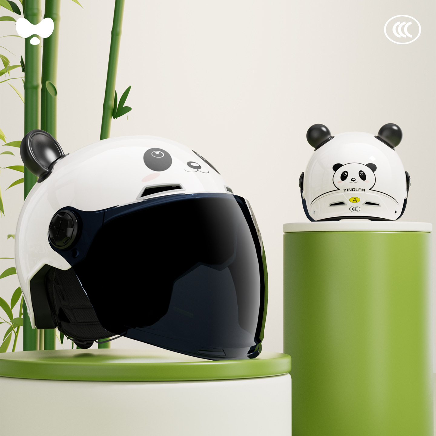 Lightweight Children's Helmet — Motuoche Motosiklet kaskı (dəbilqə) - 3c-panda-white-sunscreen-long-visor-class-a-new-national-standard-one-size