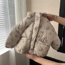 韩国童装女童棉服冬装外套新款加绒加厚保暖碎花儿童高领棉衣