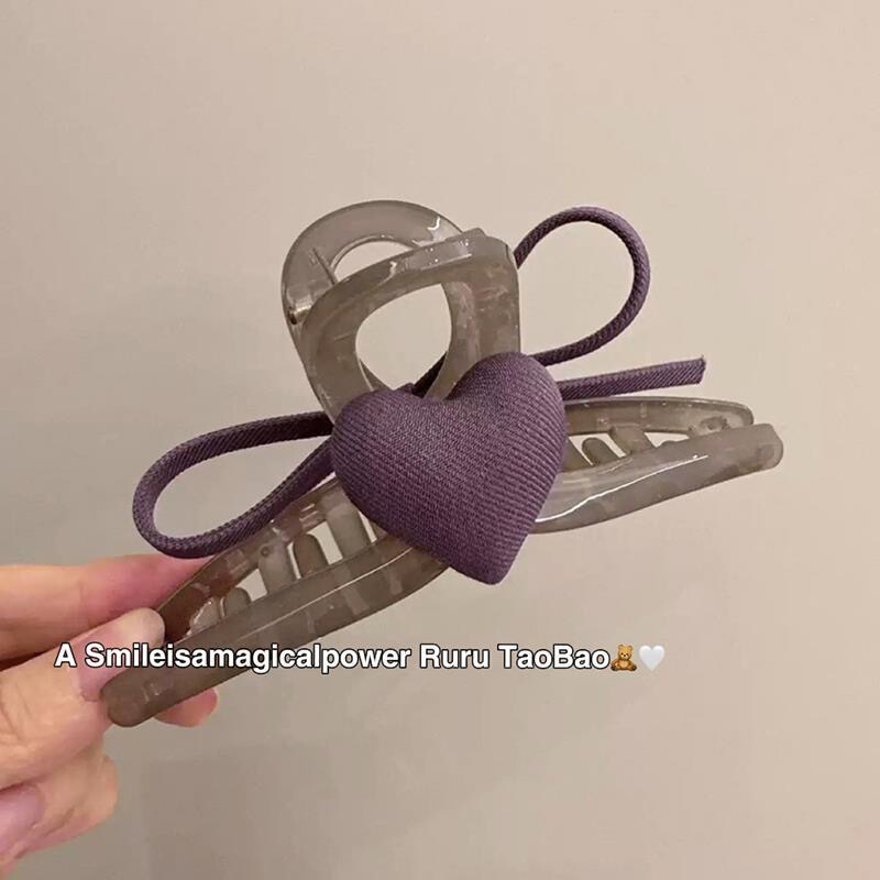 小众设计AB版紫色爱心蝴蝶结抓夹高级灰透色鲨鱼夹后脑勺盘发夹子|undefined