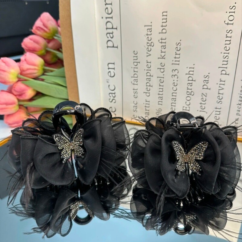 Butterfly Dance ハイエンドのスマートな気質バタフライメッシュフェザーフレンチエレガントで軽い高級ヘアピンヘッドドレス後頭部グリッパー|undefined