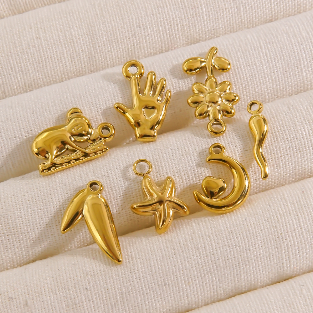 10 PCS/Package 304 Stainless Steel 14K Gold Plated Gesture Starfish Flower Beads display picture 1