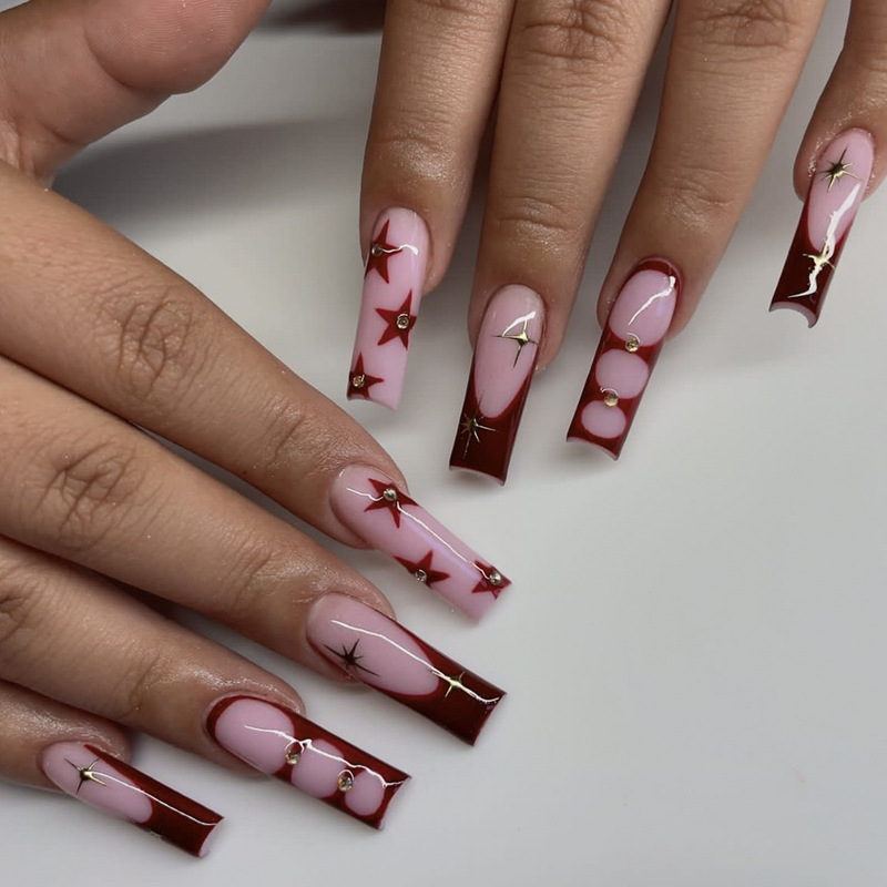 Wear Armor Long Coffin French Star Diamond Removable Fake Nail Nail Patch Fake nails