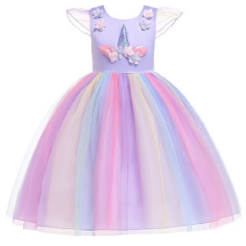 New Halloween Children's Clothing Christmas Girl Princess Dress Rainbow Netting Unicorn Dress Flower Girl Dress 