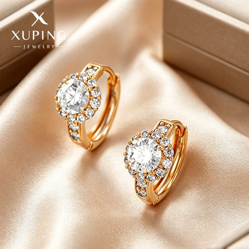 Xuping aleación de cobre chapado 18k incrustado de zircon estilo retro ruso aretes de orejas orejas temperamento orejas image 1