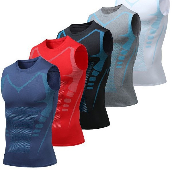 Summer Men's Quick-Dry Ice Silk Fitness Sports Sleeveless Tank Top Outdoor Basketball Breathable Training Printed Tight Vest