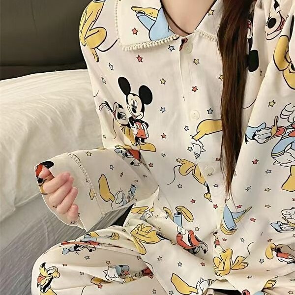 Double-Layered Spring and Autumn Student Loungewear Cartoon Autumn Cardigan Set with Lapel New Style Thick Pajamas for Girls Double-Layered Spring and Autumn Student Loungewear Cartoon Autumn Cardigan Set with Lapel New Style Thick Pajamas for Girls