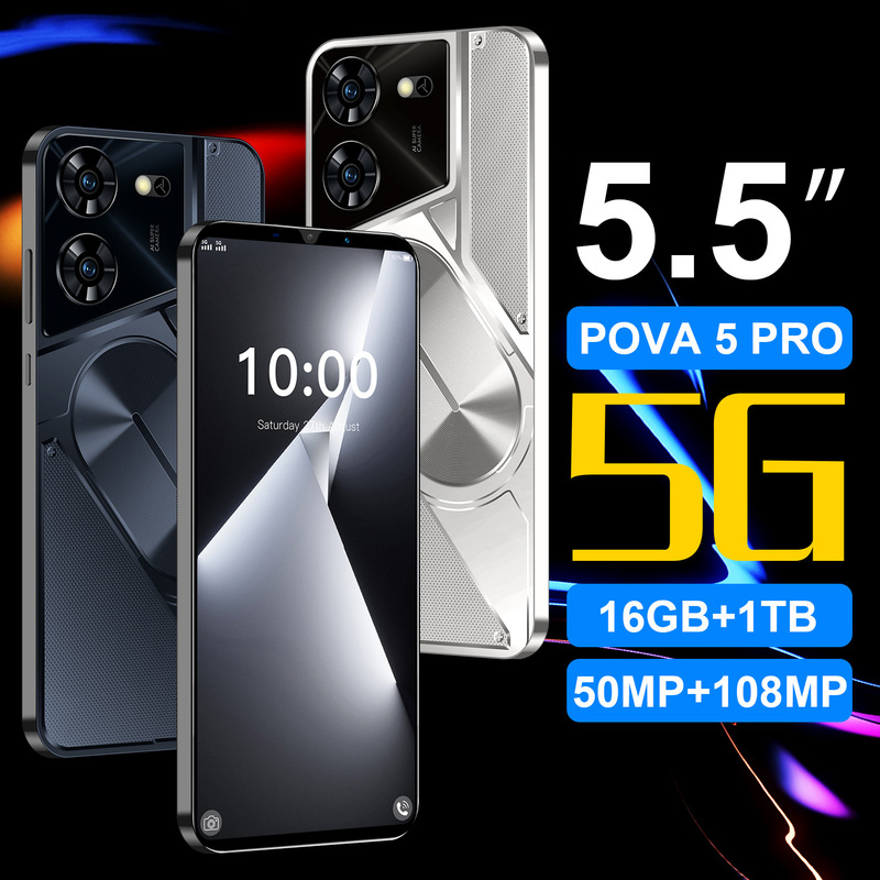 Cross-Border Pova5Pro Smartphone 16+1Tb Popular Export Android Phone 5.5inch Low Price Mobile Phone Factory