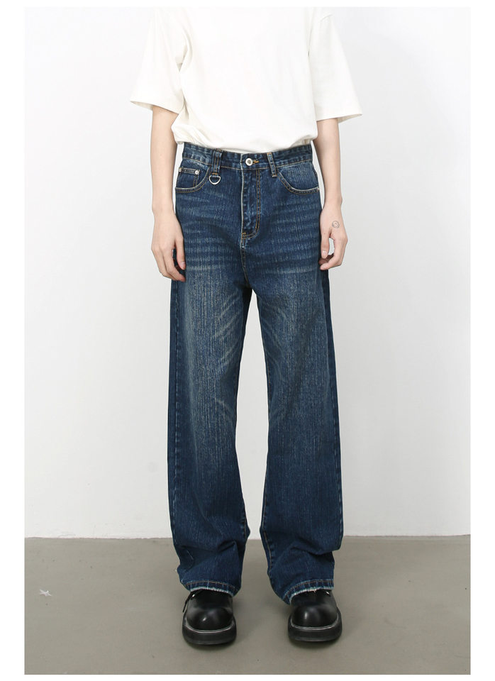 Quần jean nam ống rộng ống đứng phong cách Hàn, cạp vừa, denim cotton thoáng mát — Màu xanh lam, Đen xám chi tiết 13