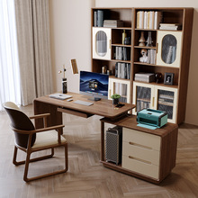 实木电脑桌台式现代简约转角书桌书柜一体卧室家用组合双人办公桌