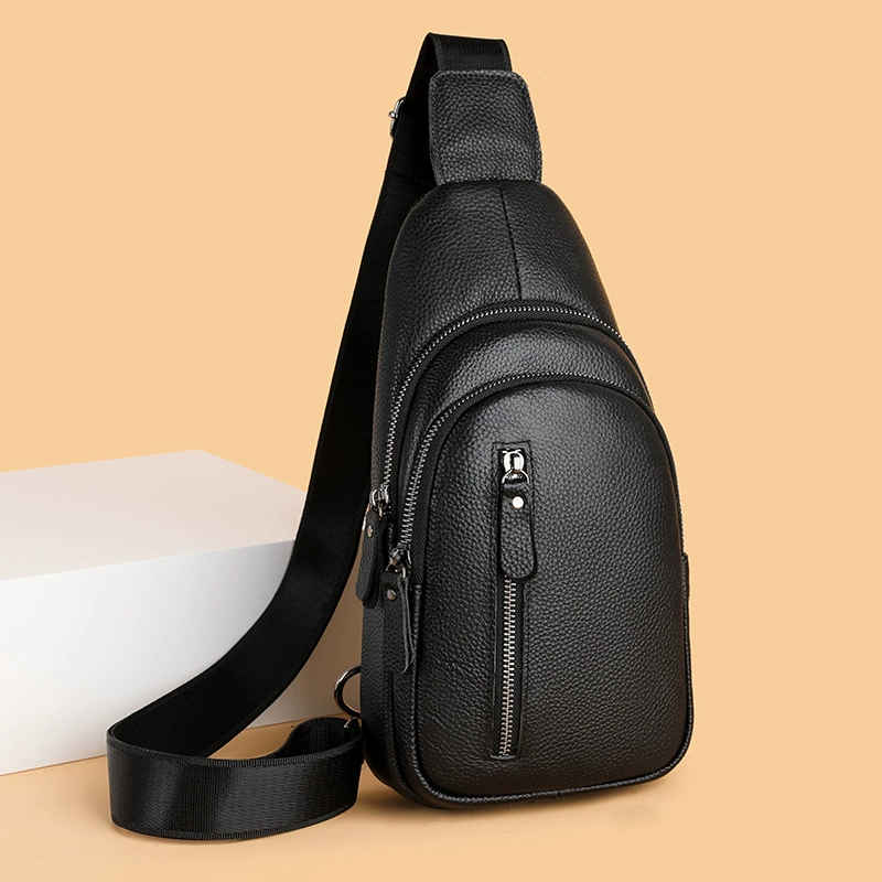 Chest bag, leather shoulder bag for leisure, capacious one-shoulder bag, genuine leather, cowhide